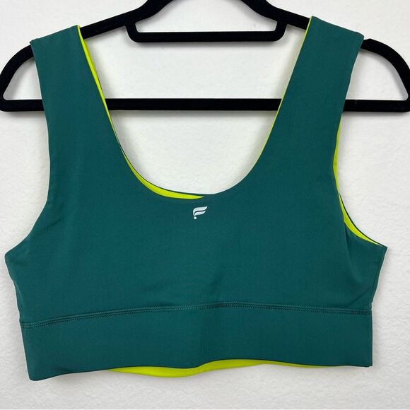 Fabletics Reversible Sports Bra Green and Neon Yellow- Size Large - Picture 7 of 7